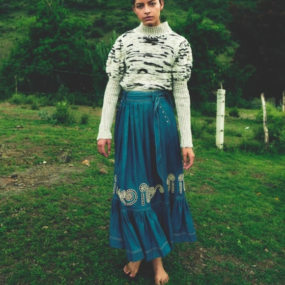 Carolina K Rosa Chambray Embroidered Midi Skirt Size S - Picture 3 of 14